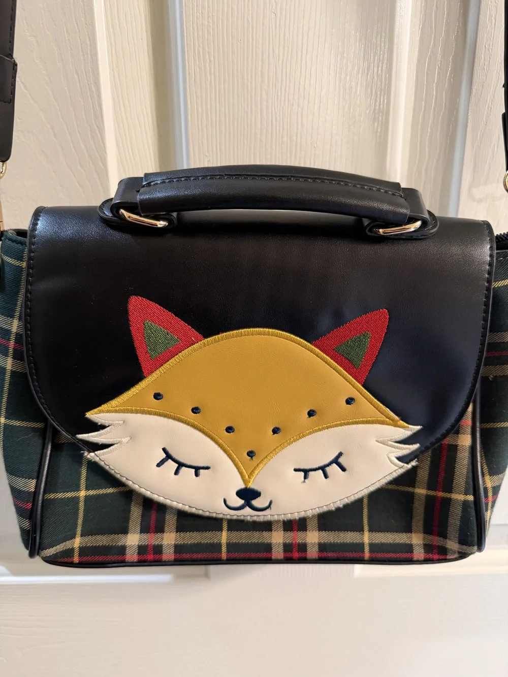 Banned Crossbody Cottagecore Handbag Fox Design Green Red Plaid Unisex